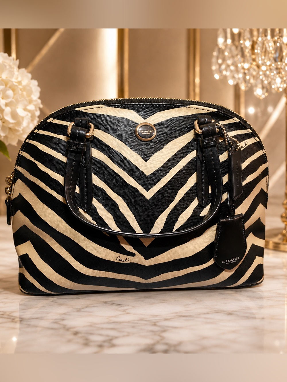 Coach Zebra-Print Dome Satchel